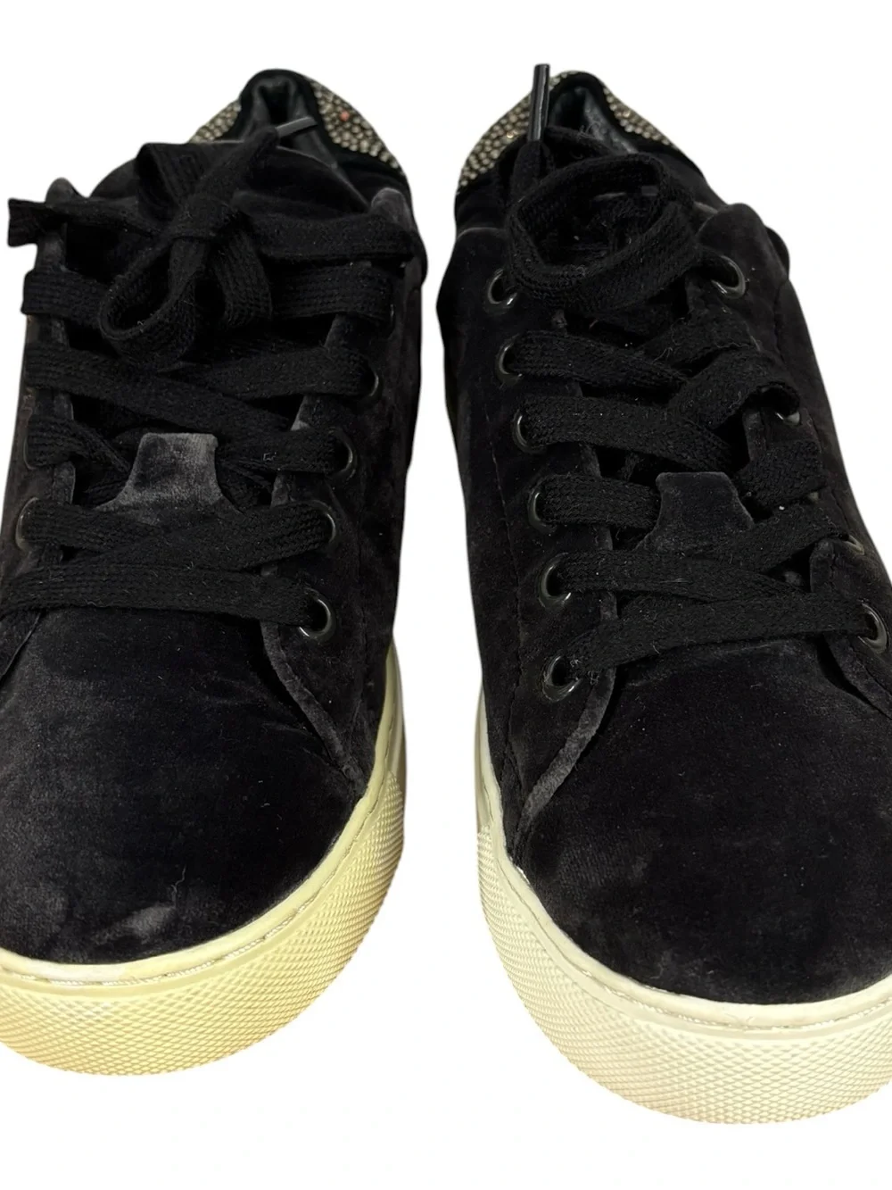 Lola Cruz Smiley Face Rhinestone Velvet Lace Up Sneakers Women’s Size US 6 EU 36